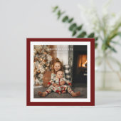Minimale Rood Vet Vierkant Rand 1 Foto Kerstmis Feestdagenkaart (Staand voorkant)