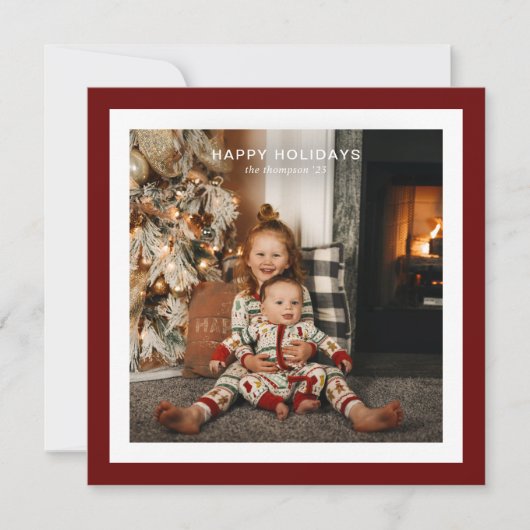 Minimale Rood Vet Vierkant Rand 1 Foto Kerstmis Feestdagenkaart (Voorkant)