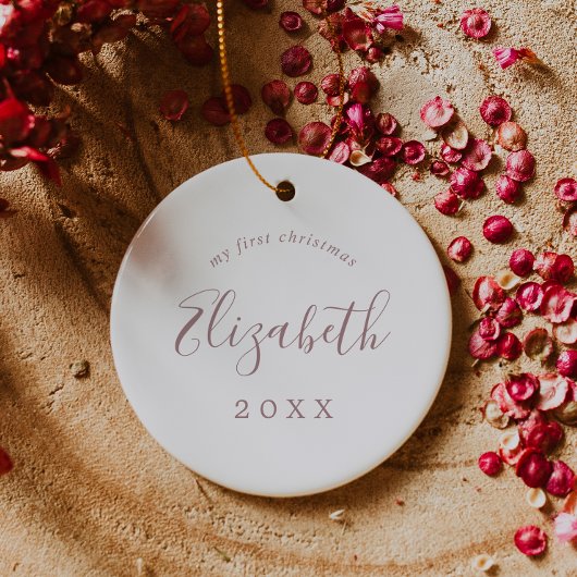 Minimale Roos Baby's eerste kerstfoto Keramisch Ornament