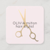 Minimale Roos Faux Gold Scissors Hair Stylist Vierkante Visitekaartje (Voorkant)