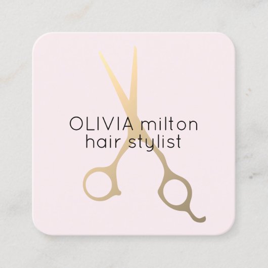 Minimale Roos Faux Gold Scissors Hair Stylist Vierkante Visitekaartje (Voorkant)