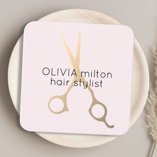 Minimale Roos Faux Gold Scissors Hair Stylist Vierkante Visitekaartje