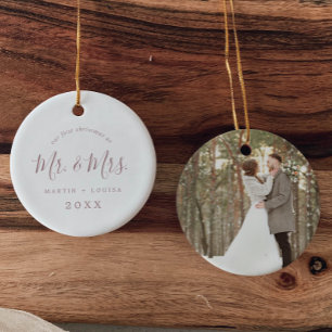 Minimale Roos Gold 1-kerstbruiloft foto Keramisch Ornament