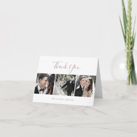 Minimale Roos Gold 3-fotosjabloon Dank u wel kaart (Voorkant)