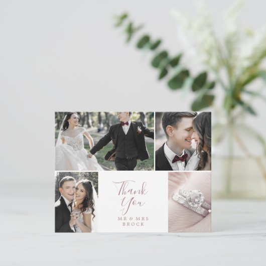 Minimale Roos Gold 4-fotosjabloon Dank u wel kaart (Staand voorkant)