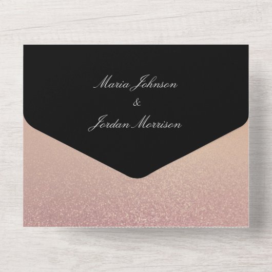 Minimale Roos Gold- en zwarte bruiloft All In One Uitnodiging (Achterkant)