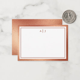 Minimale Roos Gold Faux-Folie Twee-grensmonogram Notitiekaartje