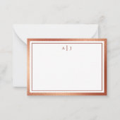 Minimale Roos Gold Faux-Folie Twee-grensmonogram Notitiekaartje (Voorkant)