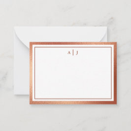 Minimale Roos Gold Faux-Folie Twee-grensmonogram Notitiekaartje