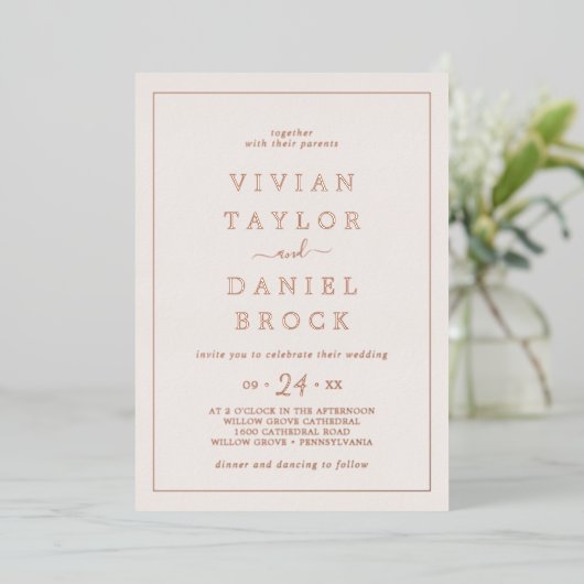 Minimale Roos Gold Foil | Blush Bold Names Weddens Folie Uitnodiging (Staand Voorkant)