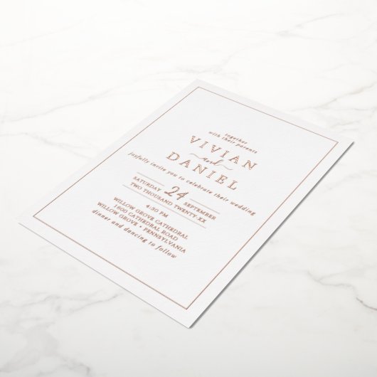 Minimale Roos Gold Foil met vervaldatum bruiloft Folie Uitnodiging (Gedraaid)