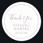 Minimale Roos Gold Hartelijk dank voor uw bruiloft Ronde Sticker<br><div class="desc">Deze minimale roos goud dank je trouwgunsten stickers zijn perfect voor een eenvoudige trouwreceptie. Het moderne romantische ontwerp kenmerkt klassiek roos goud en witte typografie in combinatie met een rustige, maar elegante kalligrafie met stijl met handschrift. in elke kleur. Houd het ontwerp eenvoudig en elegant, zoals het is, of personaliseer...</div>