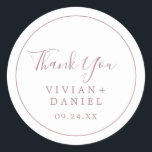 Minimale Roos Gold Hartelijk dank voor uw bruiloft Ronde Sticker<br><div class="desc">Deze minimale roos goud dank je trouwgunsten stickers zijn perfect voor een eenvoudige trouwreceptie. Het moderne romantische ontwerp kenmerkt klassiek roos goud en witte typografie in combinatie met een rustige, maar elegante kalligrafie met stijl met handschrift. in elke kleur. Houd het ontwerp eenvoudig en elegant, zoals het is, of personaliseer...</div>