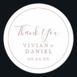 Minimale Roos Gold Hartelijk dank voor uw bruiloft Ronde Sticker<br><div class="desc">Deze minimale roos goud dank je trouwgunsten stickers zijn perfect voor een eenvoudige trouwreceptie. Het moderne romantische ontwerp kenmerkt klassiek roos goud en witte typografie in combinatie met een rustige, maar elegante kalligrafie met stijl met handschrift. in elke kleur. Houd het ontwerp eenvoudig en elegant, zoals het is, of personaliseer...</div>