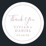 Minimale Roos Gold Hartelijk dank voor uw bruiloft Ronde Sticker<br><div class="desc">Deze minimale roos goud dank je trouwgunsten stickers zijn perfect voor een eenvoudige trouwreceptie. Het moderne romantische ontwerp kenmerkt klassiek roos goud en witte typografie in combinatie met een rustige, maar elegante kalligrafie met stijl met handschrift. in elke kleur. Houd het ontwerp eenvoudig en elegant, zoals het is, of personaliseer...</div>