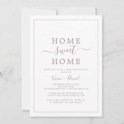 Minimale Roos Gold Home Sweet Home Housewarming Kaart (Voorkant)