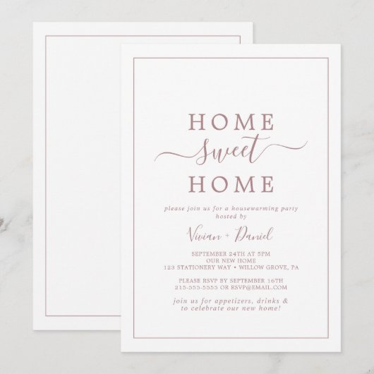 Minimale Roos Gold Home Sweet Home Housewarming Kaart (Voorkant / Achterkant)