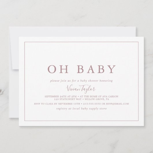 Minimale Roos Gold Horizontal Oh Baby Baby shower Kaart (Voorkant)