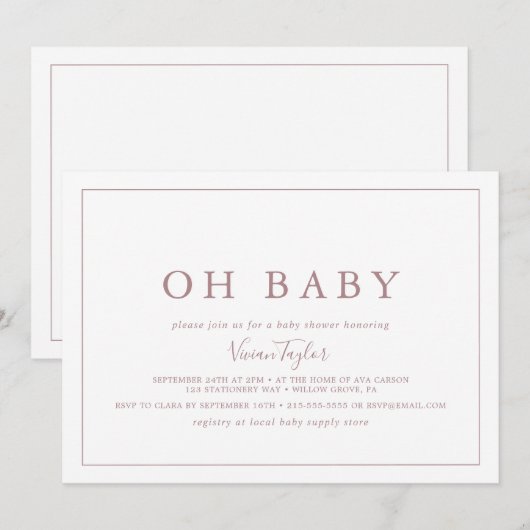 Minimale Roos Gold Horizontal Oh Baby Baby shower Kaart (Voorkant / Achterkant)
