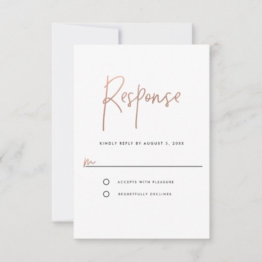 Minimale Roos Gold Typografie RSVP Kaartje (Voorkant)