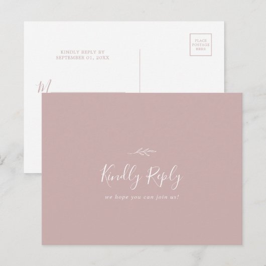 Minimale Roos met lebbendestatus RSVP-Briefkaart Uitnodiging Briefkaart (Voorkant / Achterkant)