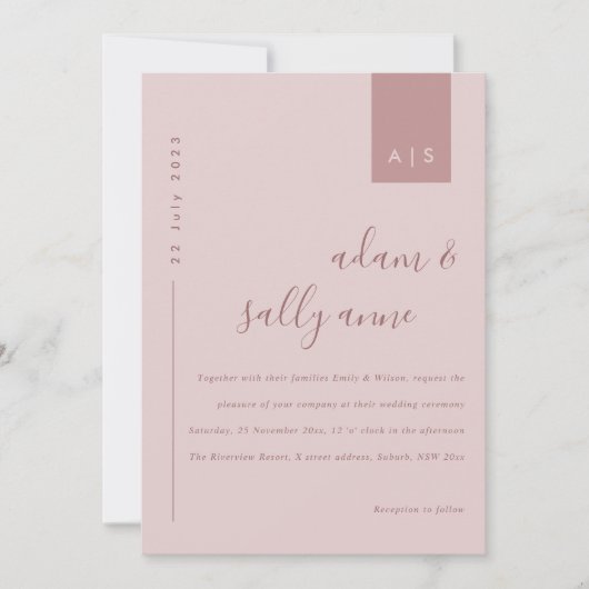 Minimale Roos roze typografie bruiloft Kaart (Voorkant)