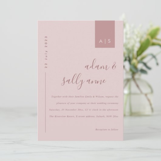 Minimale Roos roze typografie bruiloft Kaart (Staand voorkant)