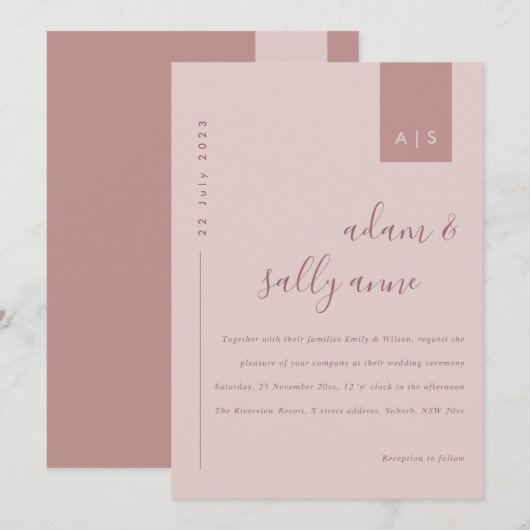 Minimale Roos roze typografie bruiloft Kaart (Voorkant / Achterkant)