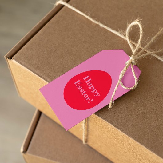 Minimale rooster voor rood en roze ei cadeaulabel