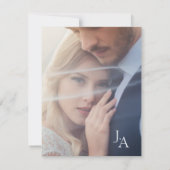 Minimale Royal Blue Opulence Script Foto Bruiloft Bedankkaart (Achterkant)