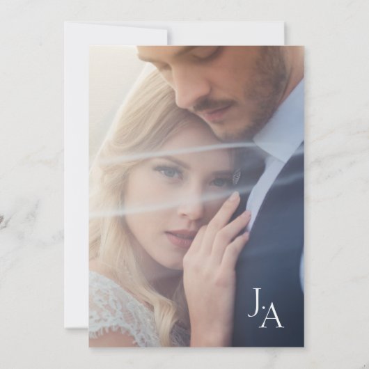 Minimale Royal Blue Opulence Script Foto Bruiloft Kaart (Achterkant)