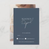 Minimale Royal Blue Opulence Script Foto Bruiloft RSVP Kaartje (Voorkant / Achterkant)