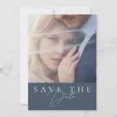 Minimale Royal Blue Opulence Script Foto Bruiloft Save The Date (Voorkant)