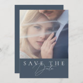 Minimale Royal Blue Opulence Script Foto Bruiloft Save The Date (Voorkant / Achterkant)