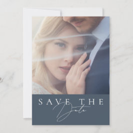 Minimale Royal Blue Opulence Script Foto Bruiloft Save The Date