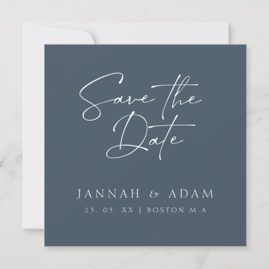 Minimale Royal Blue Opulence Script Foto Bruiloft Save The Date (Voorkant)