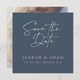 Minimale Royal Blue Opulence Script Foto Bruiloft Save The Date