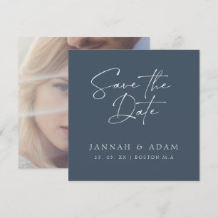 Minimale Royal Blue Opulence Script Foto Bruiloft Save The Date