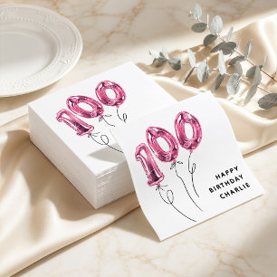 Minimale Roze 100 Ballon 100ste Verjaardagsfeestje Servet
