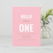 Minimale roze 1ste verjaardag Uitnodiging (Staand voorkant)