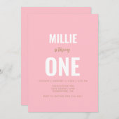 Minimale roze 1ste verjaardag Uitnodiging (Voorkant / Achterkant)