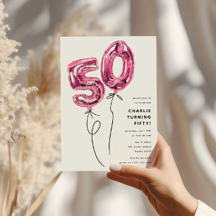 Minimale Roze 50 Ballon 50ste Verjaardagsfeestje Kaart