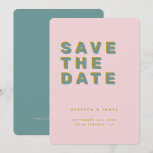 Minimale roze Blauwgroen gouden retro Vintage Wedd Save The Date