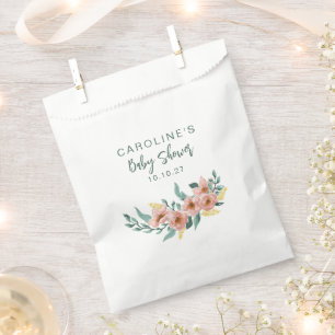 Minimale Roze Bloemengroen Moderne Baby Shower Bedankzakje
