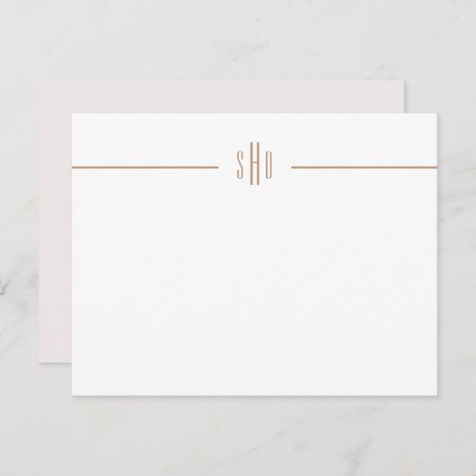 Minimale roze + Camel Monogram Note Card Stationer Notitiekaartje (Voorkant / Achterkant)
