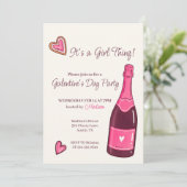 Minimale Roze Champagne Galentines Uitnodiging (Staand voorkant)