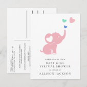 Minimale roze ellephant Baby Girl Virtual Shower Uitnodiging Briefkaart (Voorkant / Achterkant)