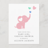 Minimale roze ellephant Baby Girl Virtual Shower Uitnodiging Briefkaart (Voorkant)