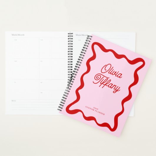 Minimale Roze en Rode Gepersonaliseerde Naam Jaar Planner (Display)