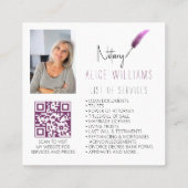 Minimale roze- en witfoto QR-code Vierkante Visitekaartje (Achterkant)